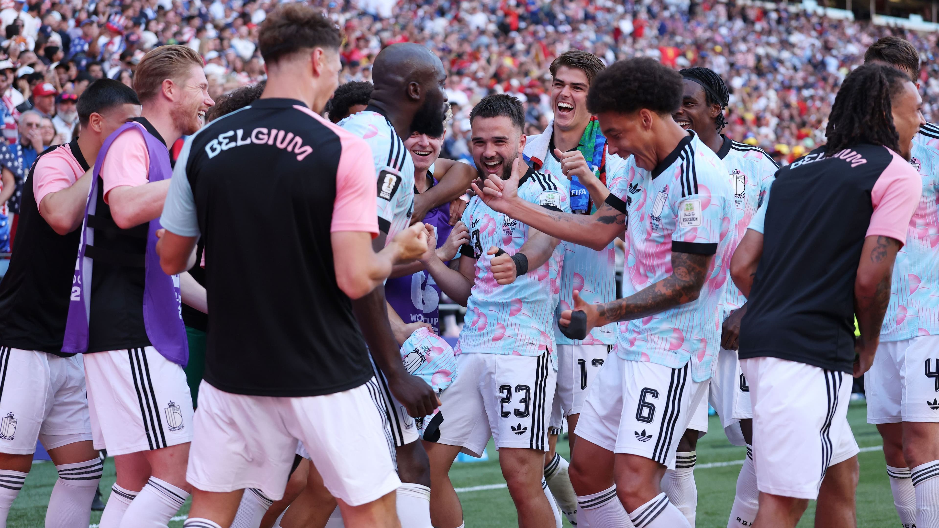 'Overturn this!' - Belgium players perform Donald Trump dance to celebrate World Cup win over USMNT amid furore surrounding Folarin Balogun ban reversal